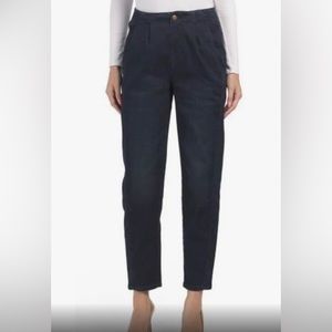 Eileen Fisher Womens Pleated Jeans Tapered Ankle Blue Denim Size 14 Organic NWT